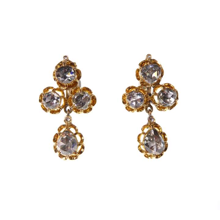 Antique rose cut diamond and gold drop earrings